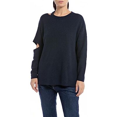 DK3558.000.G23138 Replay Sweter damski Used Look, 908 Dark Blue, S DK3558.000.G23138 Replay Sweter damski Used Look, 908 Dark Blue, S