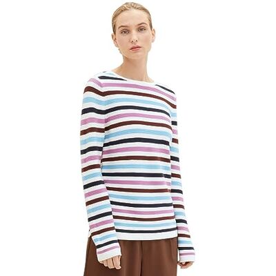 1016350 TOM TAILOR Damski sweter z dzianiny z bawełny ekologicznej, 33979 Mauvy Otoman Stripe, S 1016350 TOM TAILOR Damski sweter z dzianiny z bawełny ekologicznej, 33979 Mauvy Otoman Stripe, S