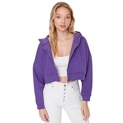 TWOAW20SW0660 Trendyol Damska bluza z kapturem gładka dopasowana bluza, fioletowa, L, Fioletowy TWOAW20SW0660 Trendyol Damska bluza z kapturem gładka dopasowana bluza, fioletowa, L, Fioletowy