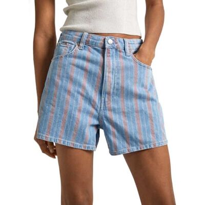 PL801128 Pepe Jeans Damskie szorty w paski Uhw o linii A, niebieskie (denim), 31W, Niebieski (denim), 31W PL801128 Pepe Jeans Damskie szorty w paski Uhw o linii A, niebieskie (denim), 31W, Niebieski (denim), 31W