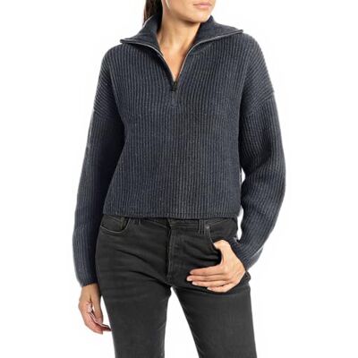 DK3315.000.G22726 Replay Damski sweter wełniany Cropped, 067 Night Blue, XL DK3315.000.G22726 Replay Damski sweter wełniany Cropped, 067 Night Blue, XL