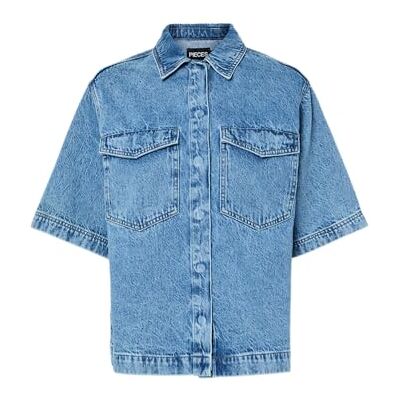 17159786-4826156 Pcjuliet Ss Denim Shirt, niebieski (medium blue denim), S 17159786-4826156 Pcjuliet Ss Denim Shirt, niebieski (medium blue denim), S