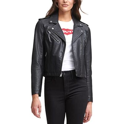 LW7WU613-001-3X Levi's Damska klasyczna kurtka motocyklowa ze sztucznej skóry (regularna i plus size), klasyczna czerń, 3X LW7WU613-001-3X Levi's Damska klasyczna kurtka motocyklowa ze sztucznej skóry (regularna i plus size), klasyczna czerń, 3X