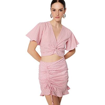TWOSS23BZ00175 Trendyol Damska dopasowana Basic Cache Coeur tkana bluzka koszula, różowy, 64 TWOSS23BZ00175 Trendyol Damska dopasowana Basic Cache Coeur tkana bluzka koszula, różowy, 64
