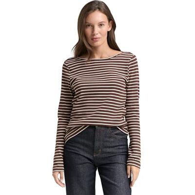 1047730 Tom Tailor Damska koszulka z długim rękawem ze wzorem w paski, 39137 Brązowy Offwhite Tee Stripe, 3XL 1047730 Tom Tailor Damska koszulka z długim rękawem ze wzorem w paski, 39137 Brązowy Offwhite Tee Stripe, 3XL