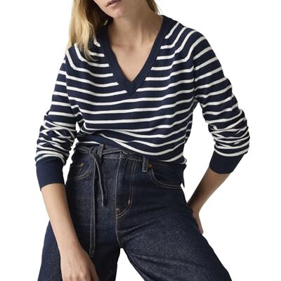 0046F Levi's Tara Supersoft Vneck sweter Parisienne, Parisienne Stripe Pe, S 0046F Levi's Tara Supersoft Vneck sweter Parisienne, Parisienne Stripe Pe, S