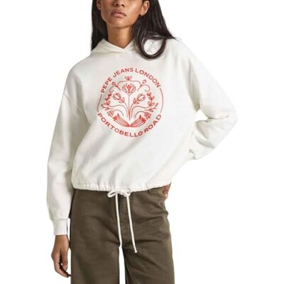 PL581399 Pepe Jeans Damska bluza z kapturem Haria, Biały (mus biały), XS PL581399 Pepe Jeans Damska bluza z kapturem Haria, Biały (mus biały), XS