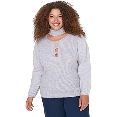 TBBAW23AN00033 Trendyol Damska bluza z wysokim dekoltem gładka luźna bluza plus size, lilia, 5XL TBBAW23AN00033 Trendyol Damska bluza z wysokim dekoltem gładka luźna bluza plus size, lilia, 5XL