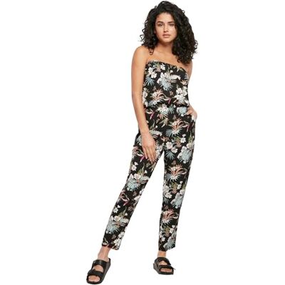 TB1955 Urban Classics Damski kombinezon z wiskozy, bandeau, Black Tropical, XS TB1955 Urban Classics Damski kombinezon z wiskozy, bandeau, Black Tropical, XS
