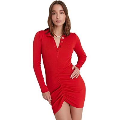 8683046967241 Trendyol Damska mini bodycone, wąska sukienka z dzianiny, Czerwony, L 8683046967241 Trendyol Damska mini bodycone, wąska sukienka z dzianiny, Czerwony, L