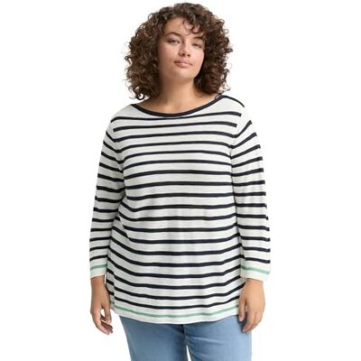1047129 TOM TAILOR Plussize sweter damski, 37829 Offwhite Green Navy Stripe, 46 Duże rozmiary 1047129 TOM TAILOR Plussize sweter damski, 37829 Offwhite Green Navy Stripe, 46 Duże rozmiary