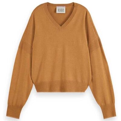 178216 Scotch & Soda Damski sweter z dekoltem w serek, Tobacco Melange 2555, XL 178216 Scotch & Soda Damski sweter z dekoltem w serek, Tobacco Melange 2555, XL