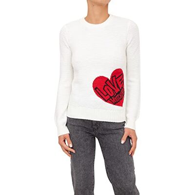 W S M21 10 X A125 Love Moschino Damski krój slim fit z długim rękawem z czerwonym sercem żakardowym Intarsia On The Front. Sweter, biały, 38 W S M21 10 X A125 Love Moschino Damski krój slim fit z długim rękawem z czerwonym sercem żakardowym Intarsia On The Front. Sweter, biały, 38