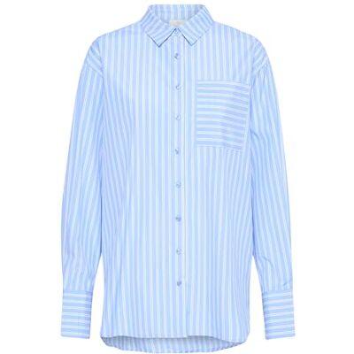 10508855 Koszula damska KAFFE Oversized Striped Długie Rękawy Button Up Rozprzestrzeniający Kołnierz, Niebieski/Biały pasek, 42 10508855 Koszula damska KAFFE Oversized Striped Długie Rękawy Button Up Rozprzestrzeniający Kołnierz, Niebieski/Biały pasek, 42