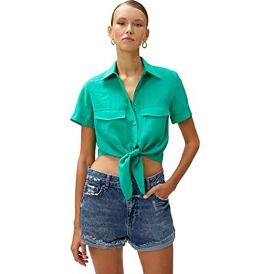 3SAK60001EW Koton Damska koszula Crop Tie Detail Modal Blended, Zielony (811), 38 3SAK60001EW Koton Damska koszula Crop Tie Detail Modal Blended, Zielony (811), 38