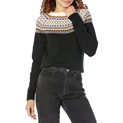 AEW30065F21A_Black, Classic Fairisle Amazon Essentials Damski miękki w dotyku okrągły dekolt nowość sweter, czarny klasyczny Fairisle, L AEW30065F21A_Black, Classic Fairisle Amazon Essentials Damski miękki w dotyku okrągły dekolt nowość sweter, czarny klasyczny Fairisle, L