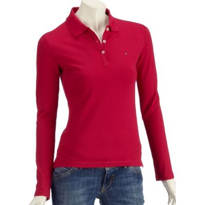 Tommy Hilfiger STR PQ Polo FTTD L/S 1M50237701 damski T-shirt, czerwony, 42 Tommy Hilfiger STR PQ Polo FTTD L/S 1M50237701 damski T-shirt, czerwony, 42