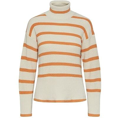 17141390 Bestseller A/S Pcjune Ls Roll Neck Knit sweter damski, brzoza/paski: mandarynka, L 17141390 Bestseller A/S Pcjune Ls Roll Neck Knit sweter damski, brzoza/paski: mandarynka, L