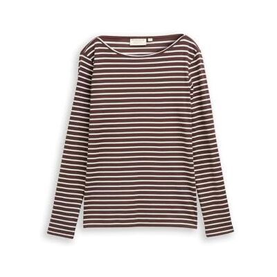 1047730 Tom Tailor Damska koszulka z długim rękawem ze wzorem w paski, 39137 Brązowy Offwhite Tee Stripe, S 1047730 Tom Tailor Damska koszulka z długim rękawem ze wzorem w paski, 39137 Brązowy Offwhite Tee Stripe, S