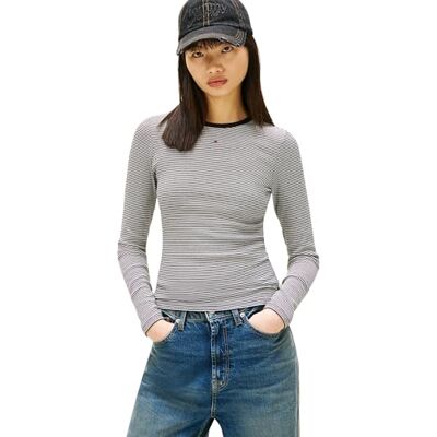 DW0DW173870APXS Tommy Jeans Damska koszulka TJW Slim Essential Rib LS DW0DW17387 L/S, czarna (czarny/ecru paski), XS, Czarny (czarny/ecru pasek), XS DW0DW173870APXS Tommy Jeans Damska koszulka TJW Slim Essential Rib LS DW0DW17387 L/S, czarna (czarny/ecru paski), XS, Czarny (czarny/ecru pasek), XS