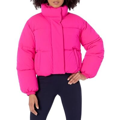 AEW30297F23_Neon Pink Amazon Essentials Damska krótka kurtka puchowa (dostępna w dużych rozmiarach), neonowy różowy, XS AEW30297F23_Neon Pink Amazon Essentials Damska krótka kurtka puchowa (dostępna w dużych rozmiarach), neonowy różowy, XS