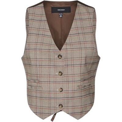 10313207 Vero Moda Vmellie Sl damski garnitur w kratkę, Srebrna norka/kratka: brązowa, 40 10313207 Vero Moda Vmellie Sl damski garnitur w kratkę, Srebrna norka/kratka: brązowa, 40
