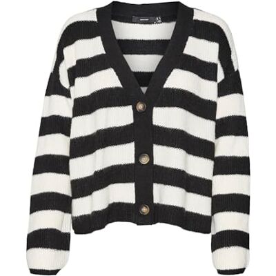 10310470-4517873 VERO MODA Vmnatahlie Ls V-NCK Button Card Ga Noos sweter damski, Czarny/szczegóły: małe paski brzoza, XL 10310470-4517873 VERO MODA Vmnatahlie Ls V-NCK Button Card Ga Noos sweter damski, Czarny/szczegóły: małe paski brzoza, XL