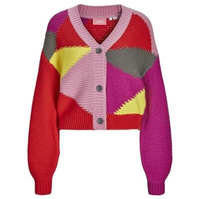 12261555 JACK & JONES Jxlottie damski kardigan dzianinowy, Fiery Red/Detail:/Blocking, M 12261555 JACK & JONES Jxlottie damski kardigan dzianinowy, Fiery Red/Detail:/Blocking, M