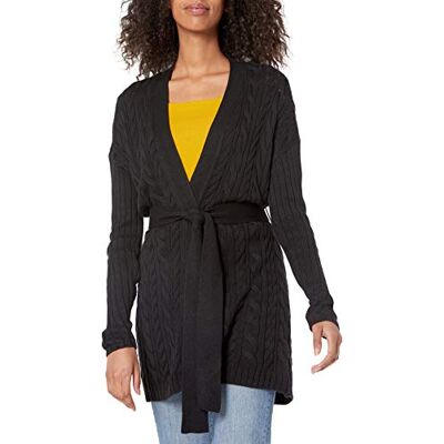 AE-W-FW20-SWT-104-BlckB-X-Small Amazon Essentials Damski miękki kabel dłuższy długość otwarty przód kardigan sweter, czarny, XS AE-W-FW20-SWT-104-BlckB-X-Small Amazon Essentials Damski miękki kabel dłuższy długość otwarty przód kardigan sweter, czarny, XS