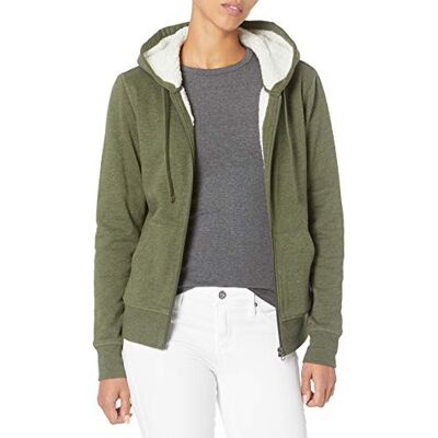 WAE50015FL18-OlivHeath-Medium Amazon Essentials Women's Kurtka z kapturem, zamkiem błyskawicznym i podszewką Sherpa (dostępna w wersji Plus Size), Oliwkowy wrzos, M WAE50015FL18-OlivHeath-Medium Amazon Essentials Women's Kurtka z kapturem, zamkiem błyskawicznym i podszewką Sherpa (dostępna w wersji Plus Size), Oliwkowy wrzos, M