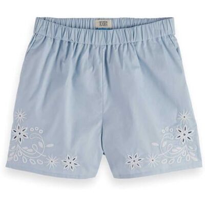 UFJ00602N Scotch & Soda Placed Broderie High-Rise Shorts, Shirting Blue 493, XS UFJ00602N Scotch & Soda Placed Broderie High-Rise Shorts, Shirting Blue 493, XS
