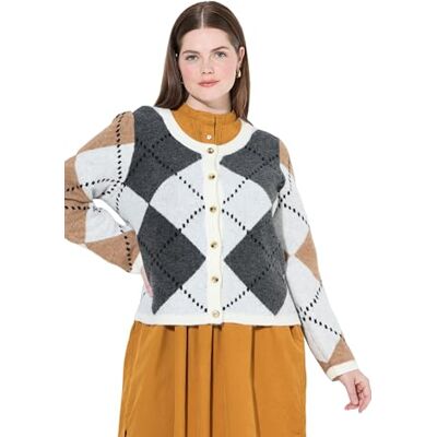 843459 Ulla Popken Damski duży rozmiar, duże rozmiary, plus size, kardigan, romby, okrągły dekolt, długi rękaw , beżowy, 62-64 843459 Ulla Popken Damski duży rozmiar, duże rozmiary, plus size, kardigan, romby, okrągły dekolt, długi rękaw , beżowy, 62-64