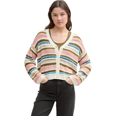 1046665 TOM TAILOR Denim Damski kardigan z dzianiny, 38204 Off White Olive Pink Stripe, XXL 1046665 TOM TAILOR Denim Damski kardigan z dzianiny, 38204 Off White Olive Pink Stripe, XXL