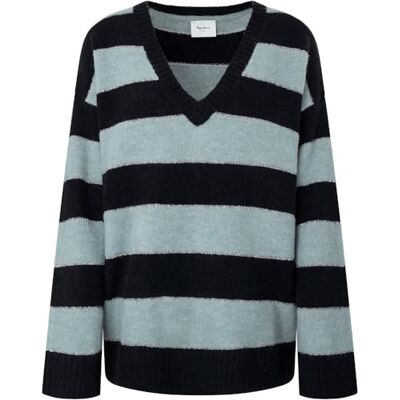 PL702096 Pepe Jeans Sweter damski Felice Stripe, Zielony (Hydro Green), XL PL702096 Pepe Jeans Sweter damski Felice Stripe, Zielony (Hydro Green), XL