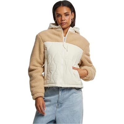 TB7071 Urban Classics Damska kurtka przej?ciowa Sherpa Crinkle Nylon Mix Jacket, lekka kurtka pikowana Sherpa dla kobiet, lu?ny krój, rozmiary XS-5XL, be?owy/bia?y (unionbeige/bia?y piasek), M TB7071 Urban Classics Damska kurtka przej?ciowa Sherpa Crinkle Nylon Mix Jacket, lekka kurtka pikowana Sherpa dla kobiet, lu?ny krój, rozmiary XS-5XL, be?owy/bia?y (unionbeige/bia?y piasek), M