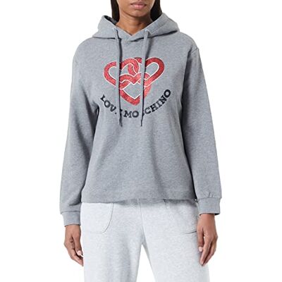 W 6 437 05 M 4055 Love Moschino Bluza z kapturem o prostym kroju z nadrukiem serc Koszulka damska, Szary mieszany, 50 W 6 437 05 M 4055 Love Moschino Bluza z kapturem o prostym kroju z nadrukiem serc Koszulka damska, Szary mieszany, 50