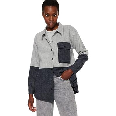 TWOAW24GO00036 Trendyol Damska koszula z długim rękawem plus size, szary, 34 duże rozmiary TWOAW24GO00036 Trendyol Damska koszula z długim rękawem plus size, szary, 34 duże rozmiary