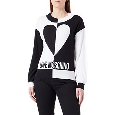 W S M40 10 X 1472 4021 Love Moschino Damski sweter z długim rękawem z okrągłym dekoltem, czarno-biały, rozmiar 42, czarny biały, 42 W S M40 10 X 1472 4021 Love Moschino Damski sweter z długim rękawem z okrągłym dekoltem, czarno-biały, rozmiar 42, czarny biały, 42