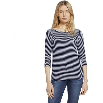 1024035 TOM TAILOR Damski Koszulka z długim rękawem w paski , 26033 Navy White Small Stripe, 3XL 1024035 TOM TAILOR Damski Koszulka z długim rękawem w paski , 26033 Navy White Small Stripe, 3XL