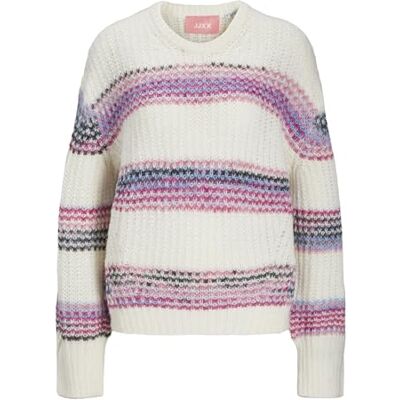 12207206 JXSIMONE Space DYE Crew Neck Knit SN, Vanilla Ice/Stripes:/Fuksja Red Space Dye, XS 12207206 JXSIMONE Space DYE Crew Neck Knit SN, Vanilla Ice/Stripes:/Fuksja Red Space Dye, XS