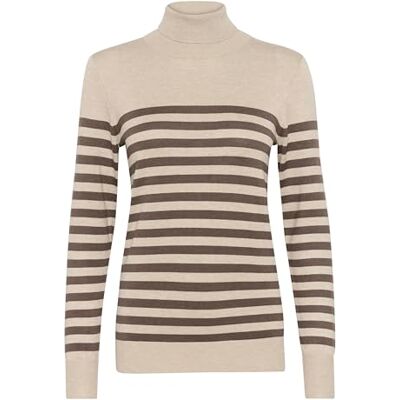10509063 KAFFE Damski sweter Rollneck Slim Fit Długi rękaw Paski Hip Length, Pióro Gray/Brązowy pasek, L 10509063 KAFFE Damski sweter Rollneck Slim Fit Długi rękaw Paski Hip Length, Pióro Gray/Brązowy pasek, L