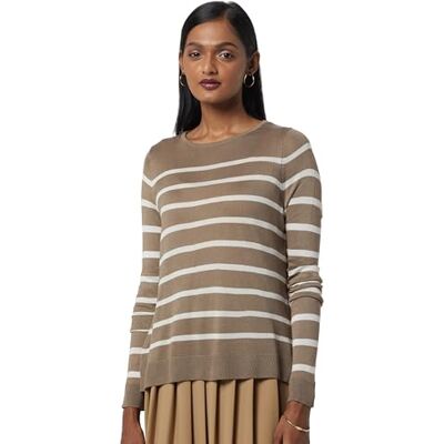 10282354 VERO MODA Vmnova Ls O-Neck sweter Ga Noos Sweter Kobiety, Brown Lentil/Stripes:birch, M 10282354 VERO MODA Vmnova Ls O-Neck sweter Ga Noos Sweter Kobiety, Brown Lentil/Stripes:birch, M