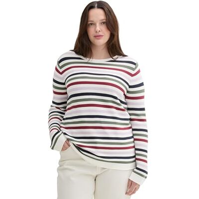 1043734 TOM TAILOR Sweter damski Plussize, 36570 wzór Red Green Knit Stripe, 44 1043734 TOM TAILOR Sweter damski Plussize, 36570 wzór Red Green Knit Stripe, 44