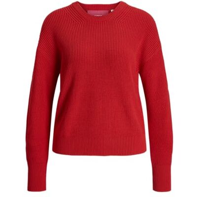 12200267 JACK & JONES Jxmila Twist Crew Neck Knit Noos sweter damski, czerwony (Fiery Red), S 12200267 JACK & JONES Jxmila Twist Crew Neck Knit Noos sweter damski, czerwony (Fiery Red), S