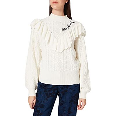 W S D22 11 X 1439 Love Moschino Sweter damski z długim rękawem z Ruffles On the Chest and Sleeves, biały, 46 PL W S D22 11 X 1439 Love Moschino Sweter damski z długim rękawem z Ruffles On the Chest and Sleeves, biały, 46 PL