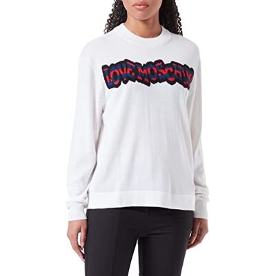 W S M31 10 X 1148 Love Moschino Damski sweter o regularnym kroju z długim rękawem z prążkowanym logo, optical white, 48 W S M31 10 X 1148 Love Moschino Damski sweter o regularnym kroju z długim rękawem z prążkowanym logo, optical white, 48