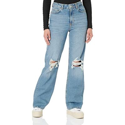 17130458 PIECES Damskie spodnie jeansowe Pcholly Hw Wide JNS Mb Destroy Noos Bc, niebieski (medium blue denim), 27W / 32L 17130458 PIECES Damskie spodnie jeansowe Pcholly Hw Wide JNS Mb Destroy Noos Bc, niebieski (medium blue denim), 27W / 32L