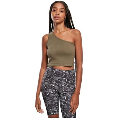 TB2609 Urban Classics Damska krótka koszulka sportowa damska typu tank top cropped asymetryczny, khaki, XS TB2609 Urban Classics Damska krótka koszulka sportowa damska typu tank top cropped asymetryczny, khaki, XS