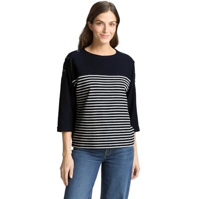1050889 TOM TAILOR T-Shirt, 39839-granatowy i złamany biały w paski, M kobiety 1050889 TOM TAILOR T-Shirt, 39839-granatowy i złamany biały w paski, M kobiety