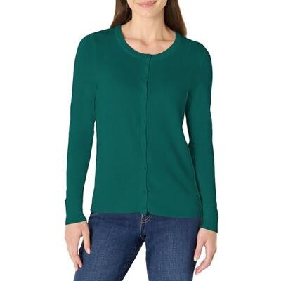 WAE35003FL18-Dgreen-XX-Large Amazon Essentials Women's Lekki kardigan z okrągłym dekoltem (dostępny w wersji Plus Size), Ciemnozielony, XXL WAE35003FL18-Dgreen-XX-Large Amazon Essentials Women's Lekki kardigan z okrągłym dekoltem (dostępny w wersji Plus Size), Ciemnozielony, XXL